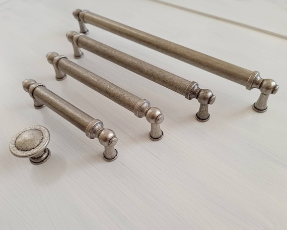 Cabinet Pull, Ornate Scrollwork, Antique Pewter Finish, Rustic Vintage