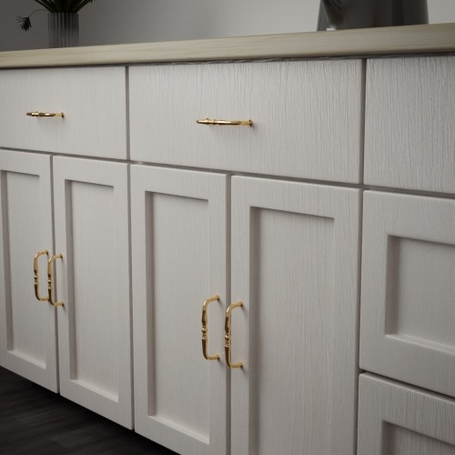 Cabinet Pull Polished Brass Spooled Ribbed Design