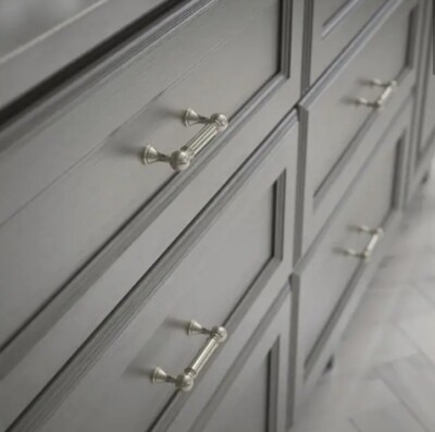 Cabinet Pull, Polished Nickel Bar, Stepped Base, Classic Farmhouse