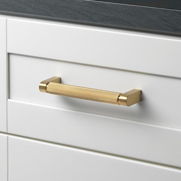 Cabinet Pull Satin Gold Knurled Texture Bar Pull Silhouette