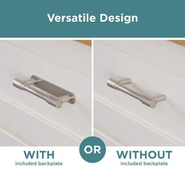 Cabinet Pull Satin Nickel Layered Backplates Minimalist Bar Handle