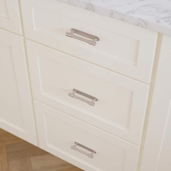 Cabinet Pull Satin Nickel Round Layered Backplate Modern Bar Handle