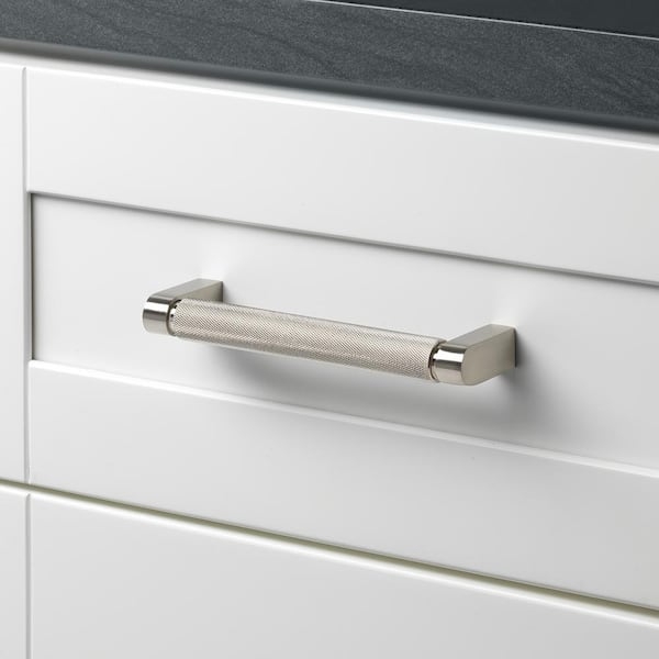 Cabinet Pull, Satin Nickel with Knurled Texture and Diamond Pattern
