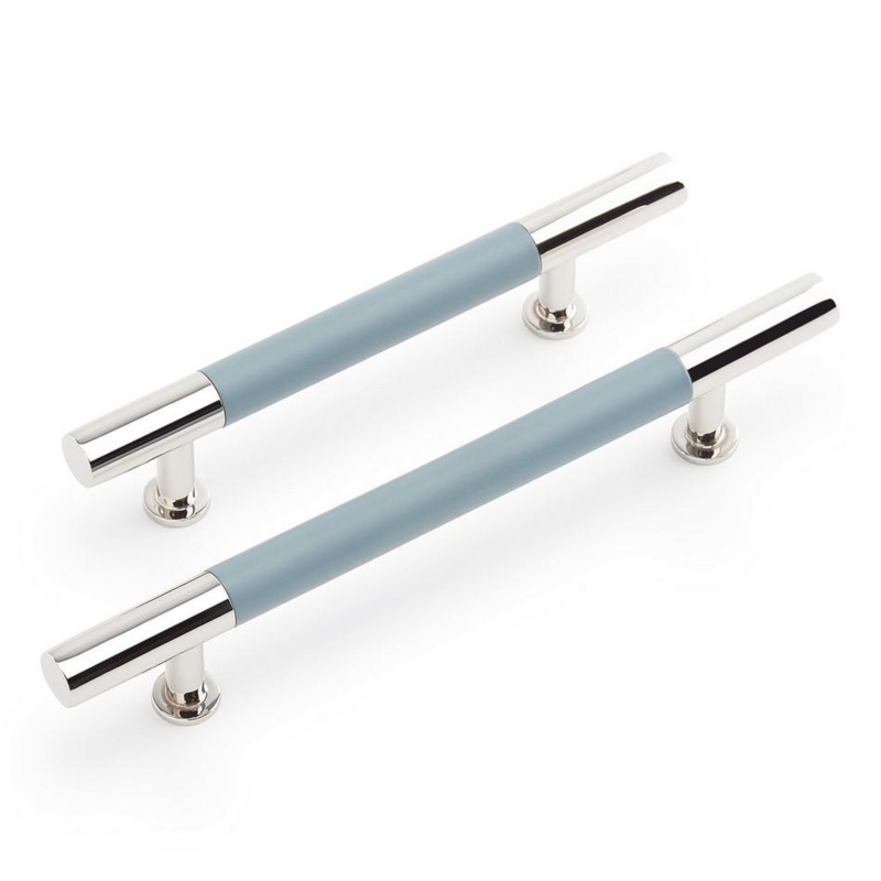 Cabinet Pull Seafoam Green Enamel Polished Nickel Coastal Bar