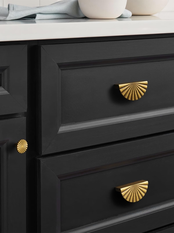 Cabinet Pull: Semi-Circular Brushed Finish Cup Silhouette with Flat Base