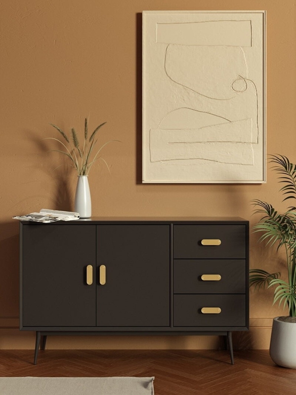 Cabinet Pull: Semicircular Silhouette, Rainbow Engraving, Brushed Brass