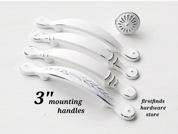 Cabinet Pull Shabby Chic Distressed White Curved Metal Handle