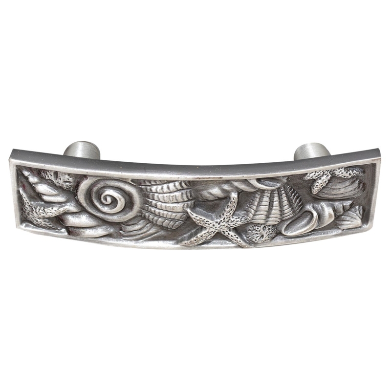 Cabinet Pull Shell Silhouette Antique Silver Finish Ribbed