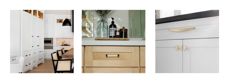 Cabinet Pull Sizing Guide Graphic 1/3 Rule Gold Handles on Navy