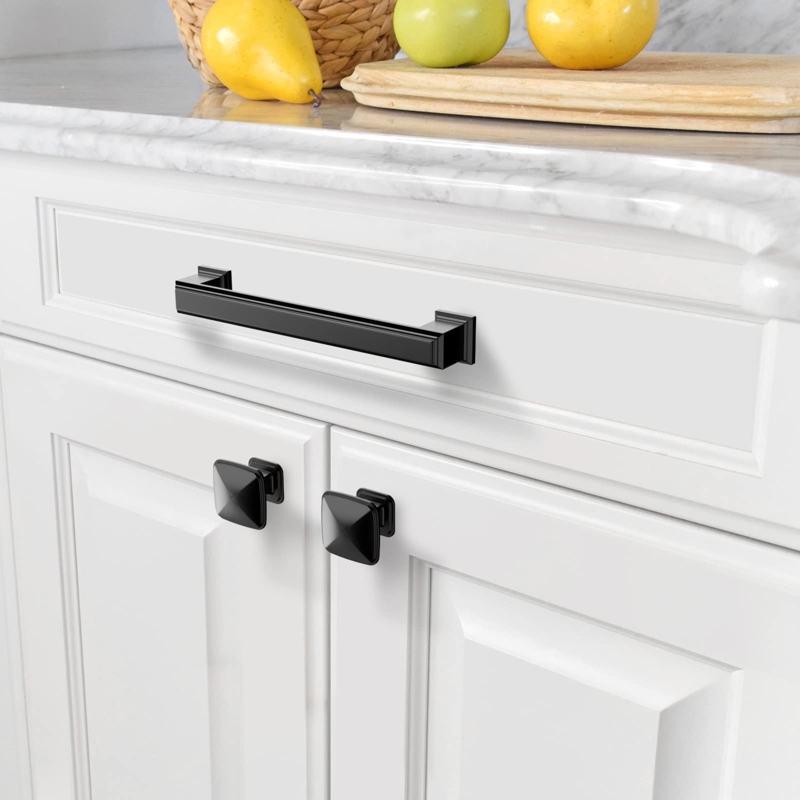 Cabinet Pull: Slim Rectangular Bridge Handle, Square Feet, Matte Black