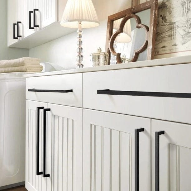Cabinet Pull Square Profile Matte Black Finish Geometric Lines