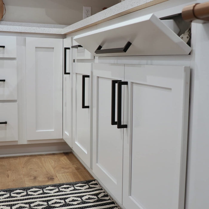 Cabinet Pull T-Bar Handle Matte Black On Forest Green Cabinetry