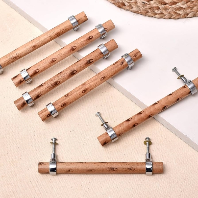 Cabinet Pull: T-Bar Shape, Adjustable Mounting Base, Cylindrical Wood Bar