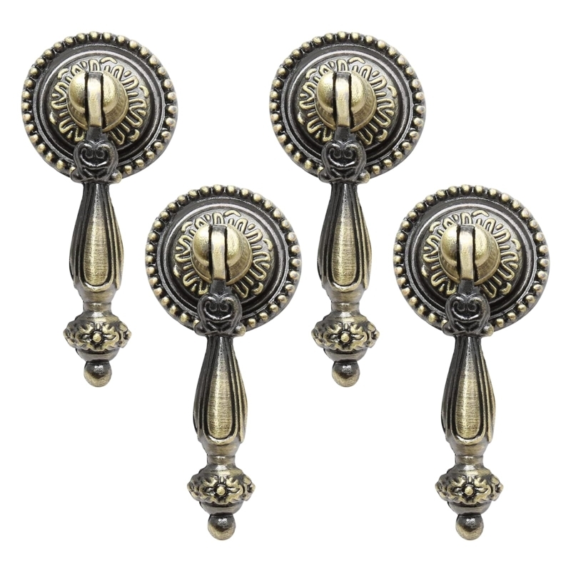 Cabinet Pull Teardrop Shape Ornate Embossing Antique Bronze