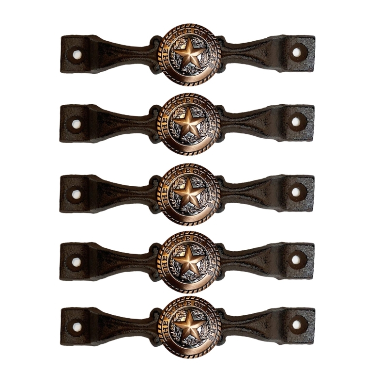 Cabinet Pull Texas Map Motif Cast Iron Material Copper Star Detail