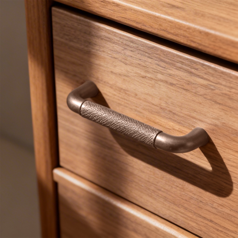 Cabinet Pull: Textured Metal Bar Pulls with a Knurled Gunmetal Finish.