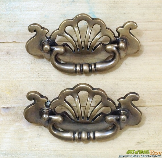 Cabinet Pull Victorian Crown Motif Antique Brass Patina Ornate