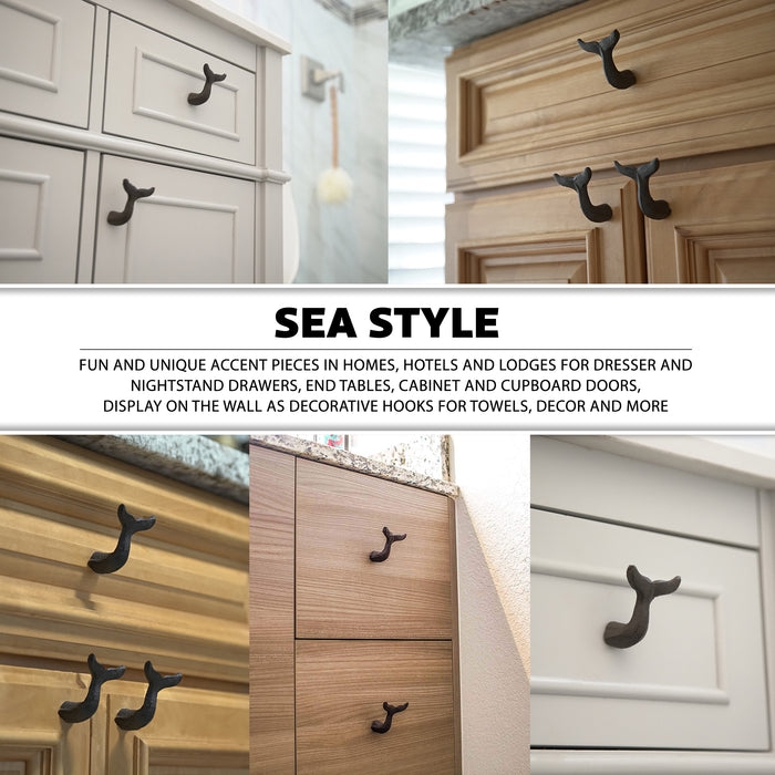 Cabinet Pull Whale Tail Silhouette Navy Cast Iron Matte Coastal