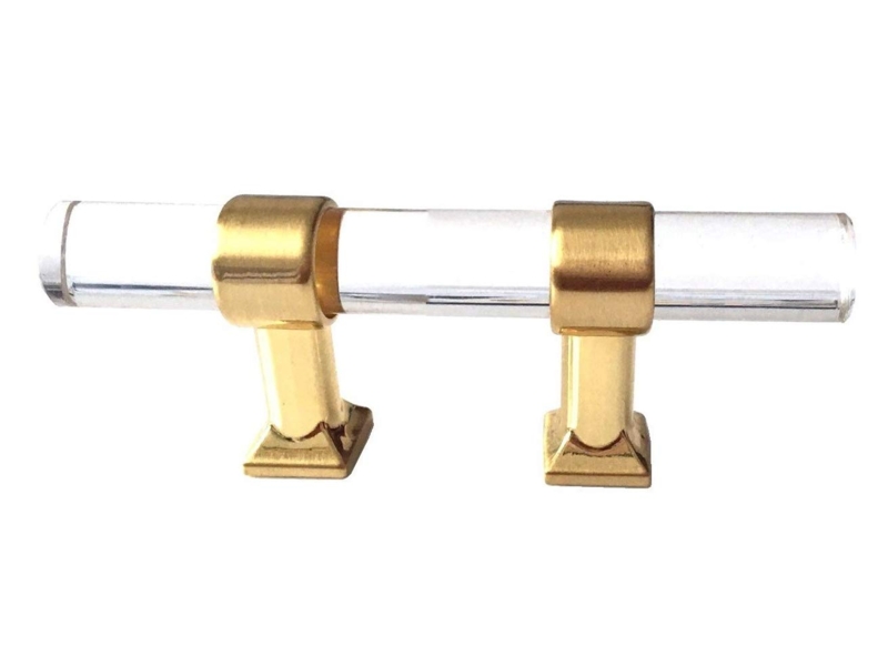 Cabinet Pull with Clear Acrylic Bar and Brushed Gold Hardware