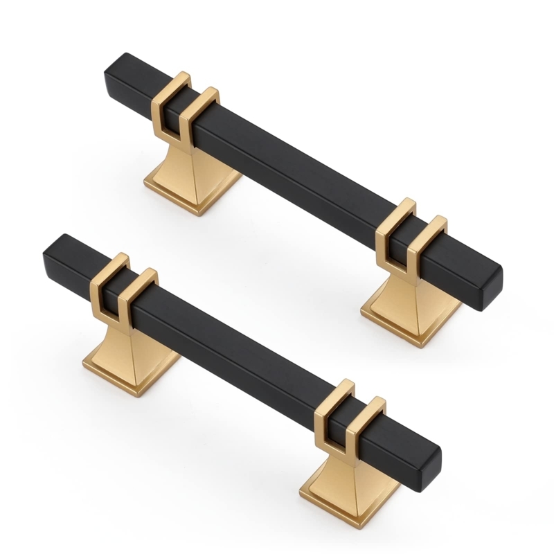 Cabinet Pulls: Black and Brass Tone Finish with Cylindrical T-Bar Design