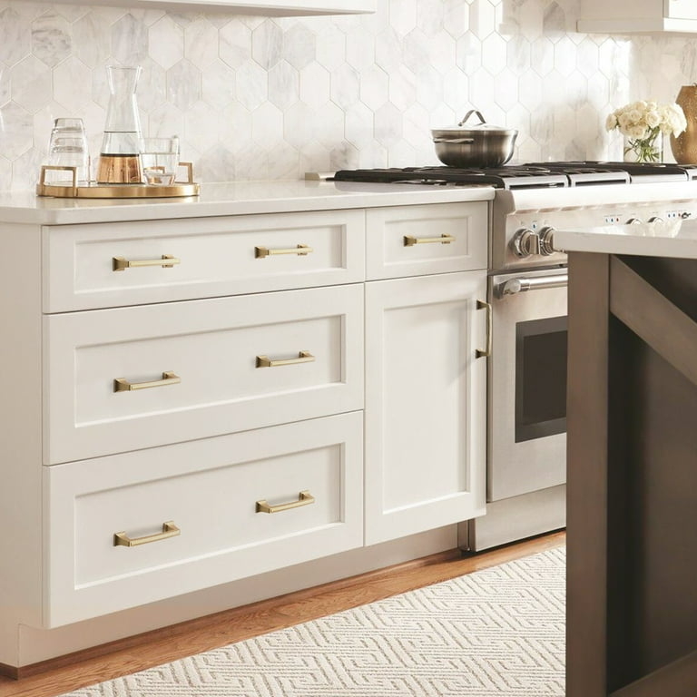 Cabinet Pulls: Brushed Gold Solid Metal T-Bar Silhouette