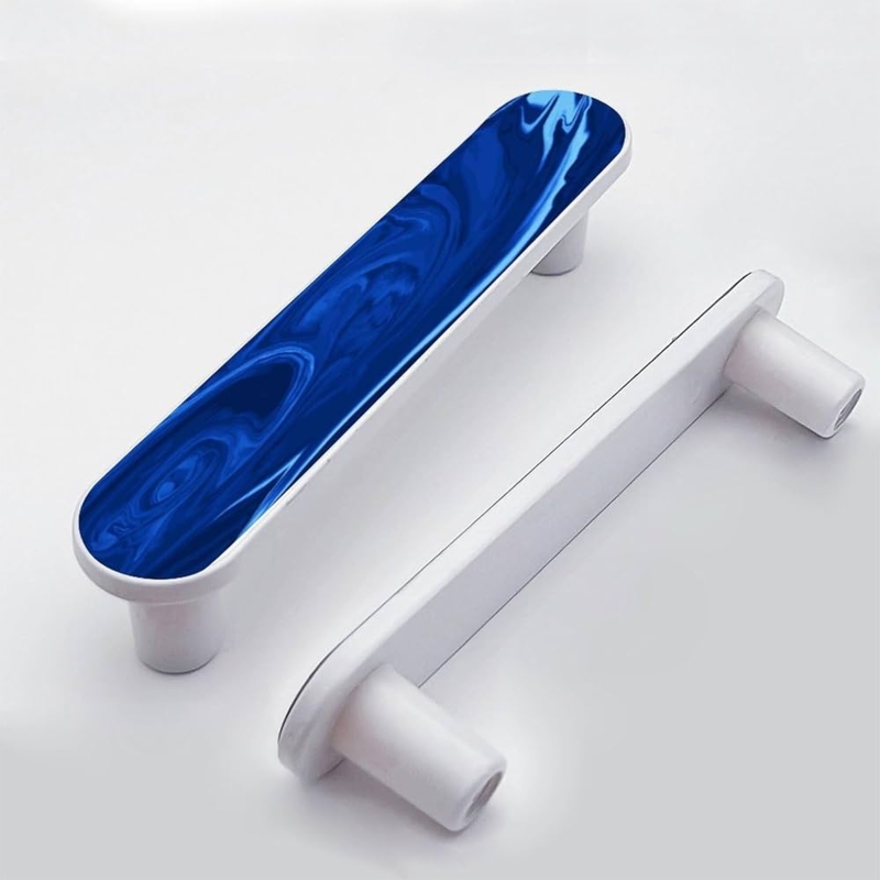 Cabinet Pulls featuring Blue Stone Inlay and Polished Gold Metal Ends.