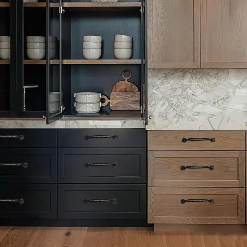 Cabinet Pulls Hammered Texture Matte Black Rustic Iron Hardware