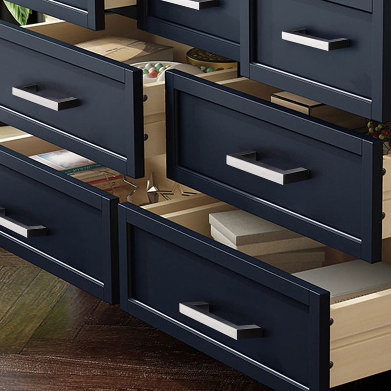 Cabinet Pulls: Modern Brushed Nickel T-Bar Handles on Gray Shaker Cabinets