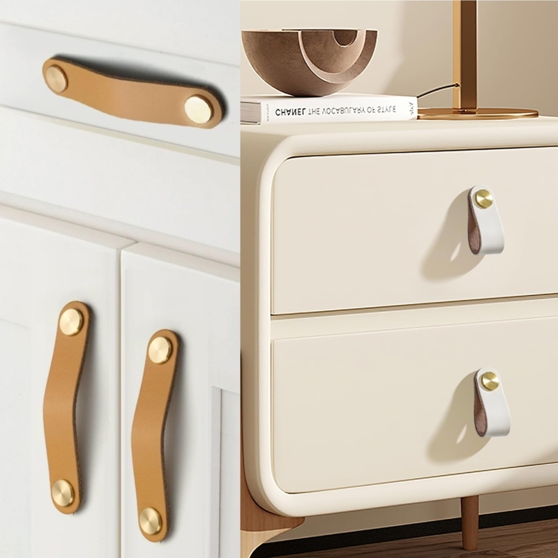 Cabinet Pulls: Modern Leather Strap Design with Silver Accents