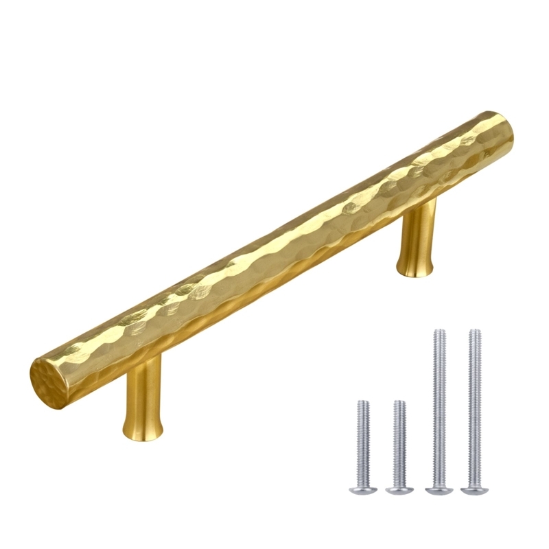 Cabinet Pulls: Polished Gold Bar Handles with Distinctive Hammered Texture