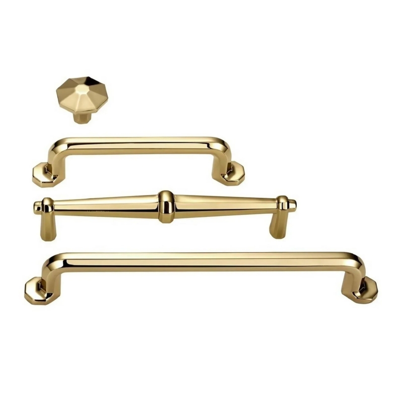 Cabinet Pulls Polished Gold Faceted Knobs Tapered Set
