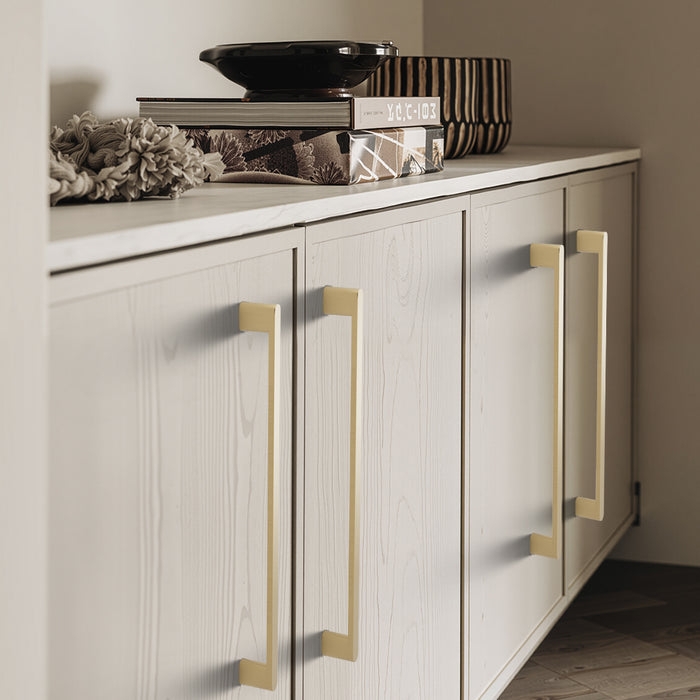 Cabinet Pulls: Square Bar Profile with Brushed Gold Finish