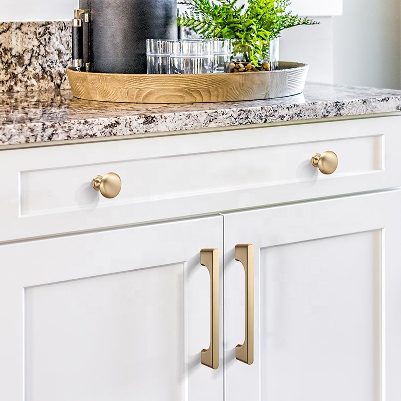Cabinet Pulls Vertical Gold and Round Knobs White Shaker