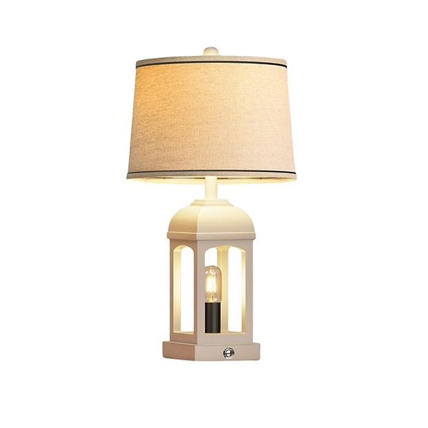 Caged Metal Table Lamps with Nightlight Base and Integrated USB.