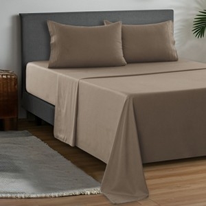 California King Sheet Set 4 Piece Solid Color Bedding Sheets & Pillowcases - Brown