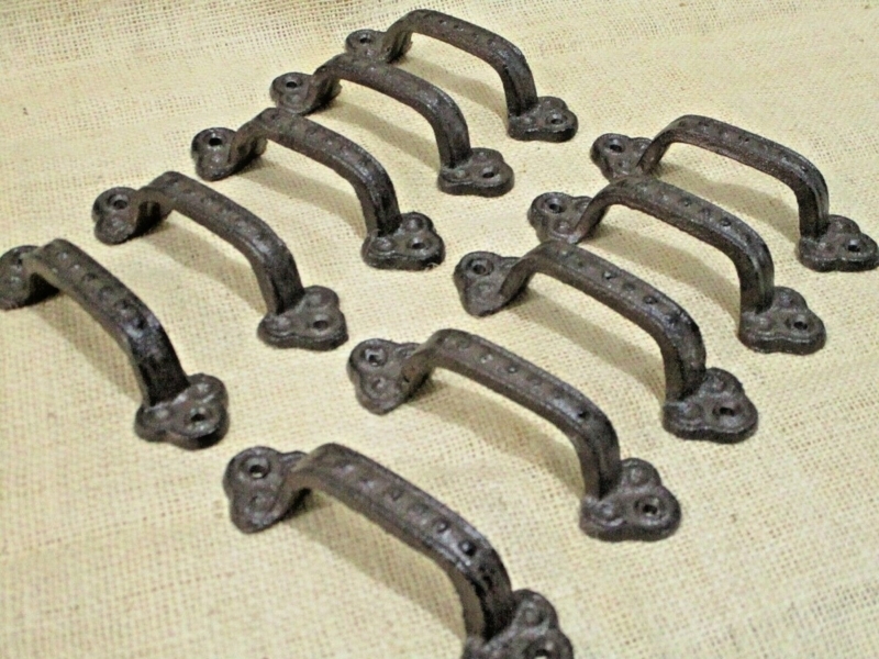 Cast Iron Drawer Pull Pitted Surface Antique Black Matte Rustic Industrial