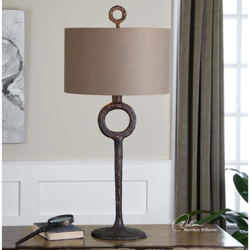 Cast Iron Table Lamp with Ring Motif & Pull Chain Switch