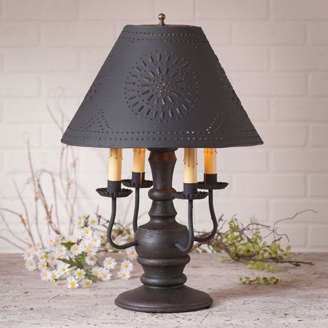 Cedar Creek Wood Table Lamp in Americana Black with Textured Metal Shade |  Irvins Tinware