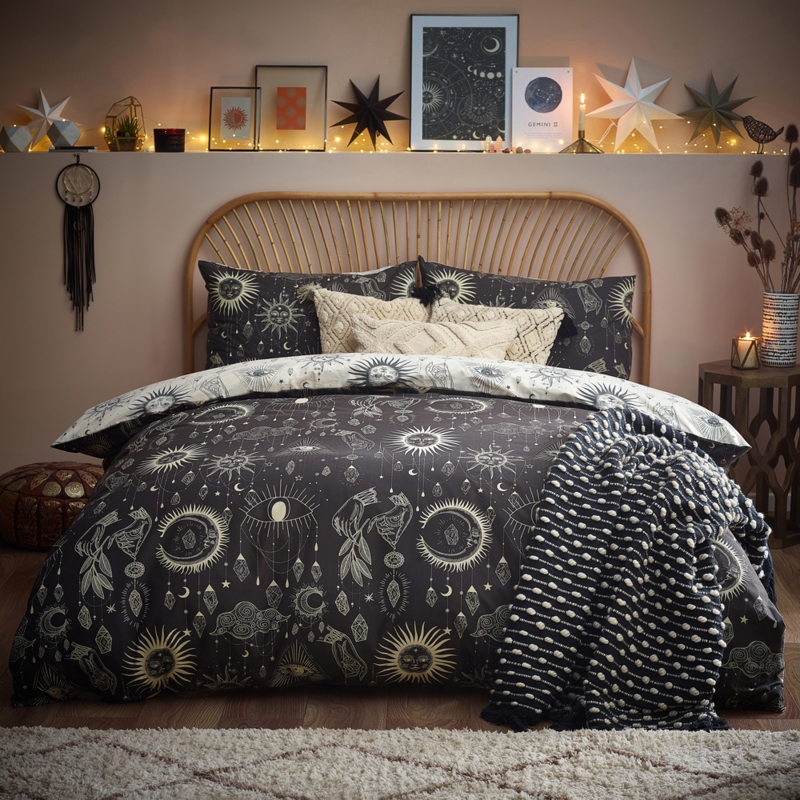 Celestial Duvet Cover Set, Navy Blue with White Constellation Pattern