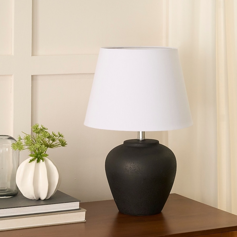 Ceramic Table Lamp Black Pot Silhouette Pitted Texture Transitional
