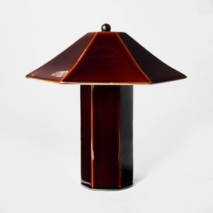 Ceramic Table Lamp featuring Maroon Glaze and Double Gourd Silhouette