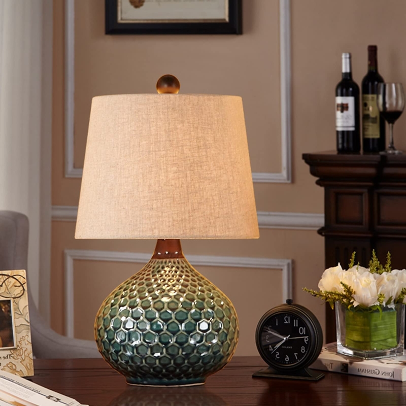 Ceramic Table Lamp Sage Green Crackle Glaze Bulbous Form Retro Decor