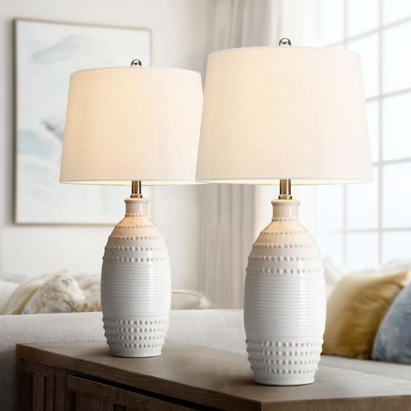Ceramic Table Lamp Set with Dimpled Texture Base in Gourd Shape