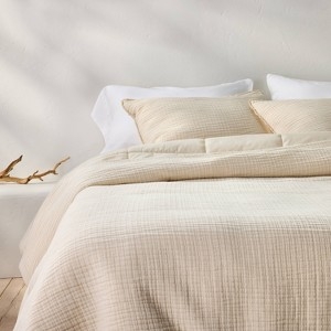 Chambray Weave Comforter, Natural Beige, Horizontal Quilted