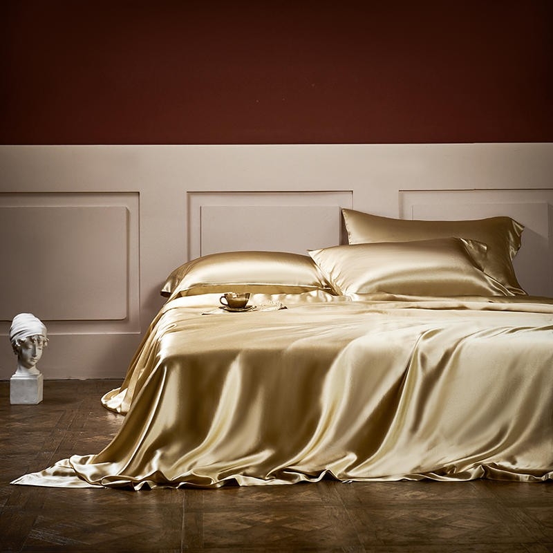 Champagne Glam Bedding Set with Gold Embroidered Borders