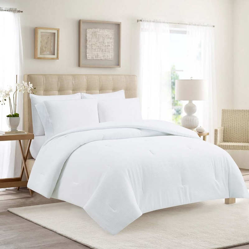 Channel Stitch Comforter Minimalist White Bedding Ideas