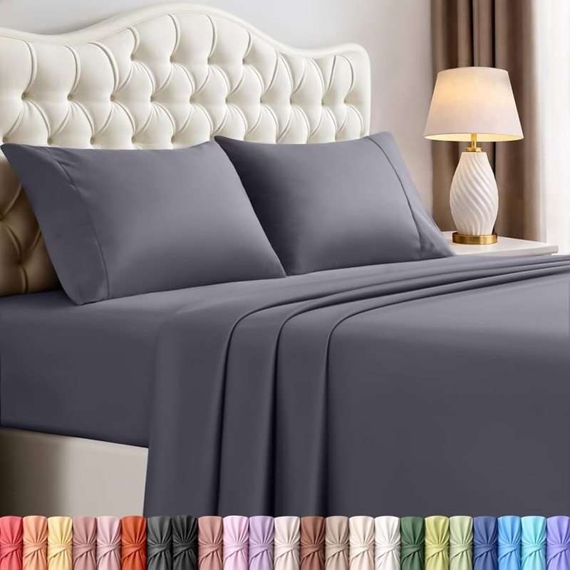 Charcoal Bed Sheet Set Four Piece Waffle Weave Contrast