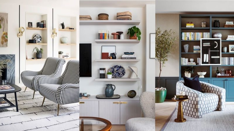 Charcoal Built-In Bookcase: Moody Living Room Library Design