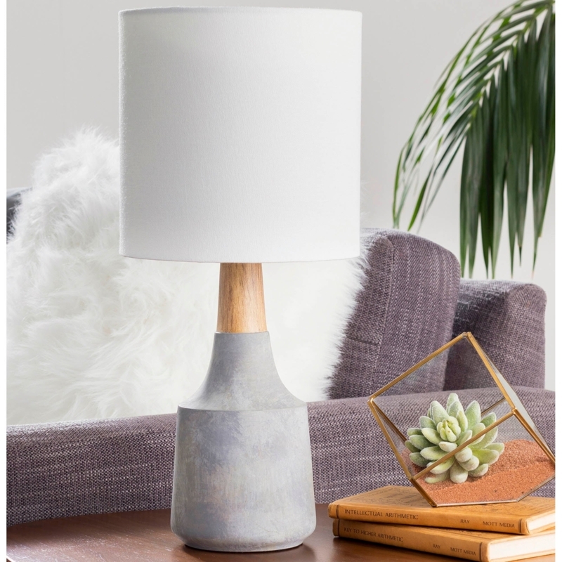 Charcoal Concrete Rectangular Table Lamp with White Shade