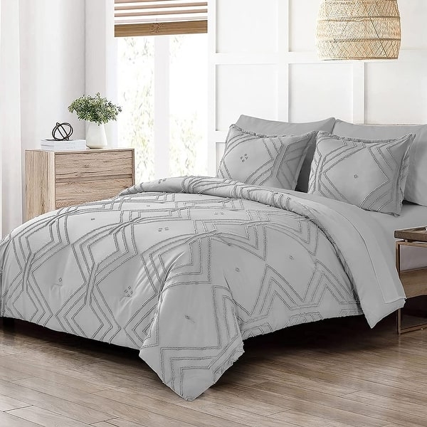 Charcoal Gray Diamond Tufted Bedding with Pom Pom Accents
